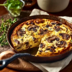 Mushroom Mozzarella Frittata garnished and sliced on a plate