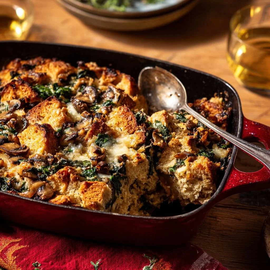 Mushroom and Swiss Chard Strata with Gruyere