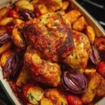 Perfectly roasted chicken served with colorful vegetables on a plate.