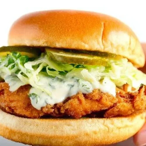 Pickle Brined Fried Chicken Sandwich with crispy chicken and pickles