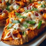 Protein loaded sweet potato boats topped with healthy ingredients