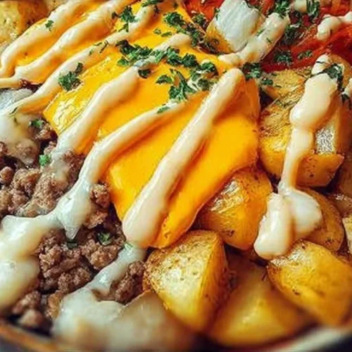 Delicious Smash Burger Bowl with fresh ingredients piled high.