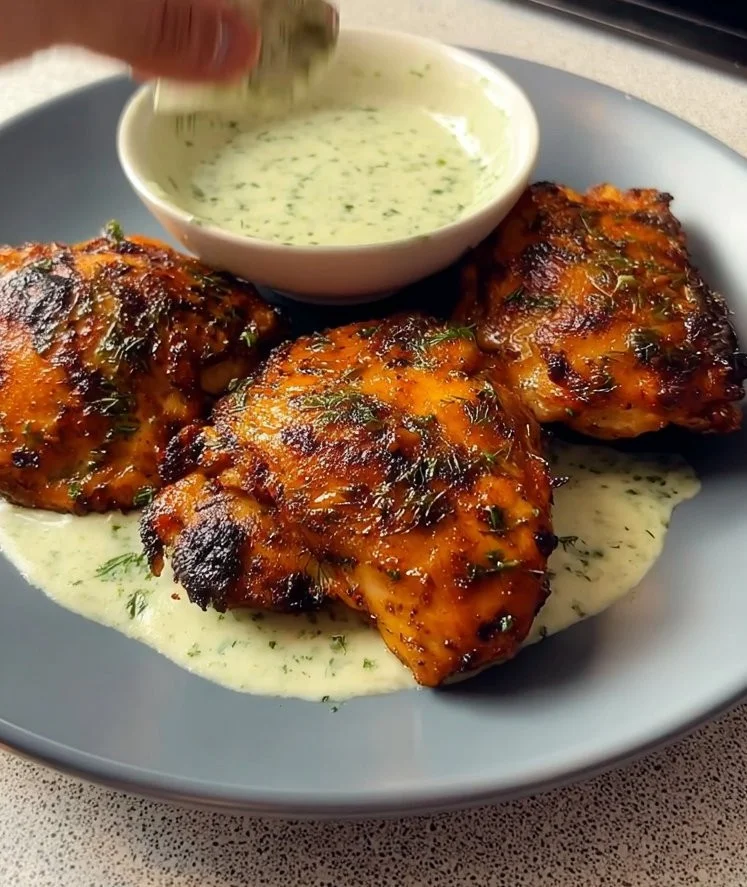 Smoky Lemon Herb Chicken Thighs with Creamy Scallion Sauce