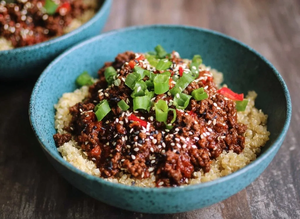Spicy Sesame Ground Beef and Quinoa Bowls