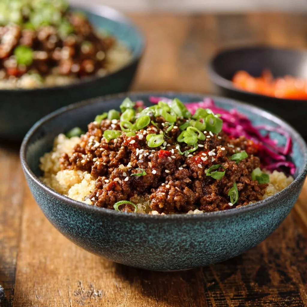 Spicy Sesame Ground Beef and Quinoa Bowls