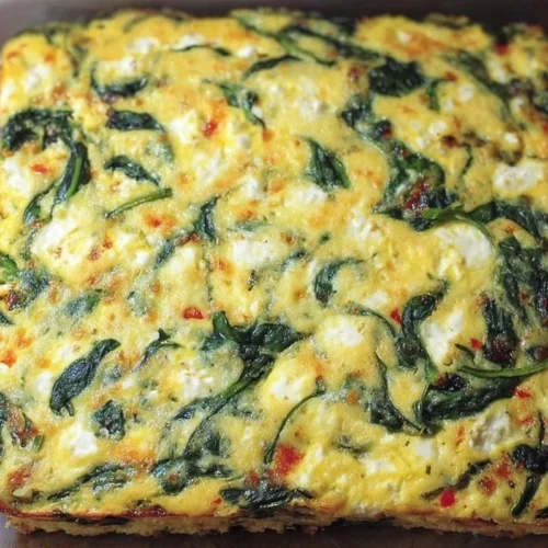 Delicious Spinach Feta Breakfast Casserole served on a plate