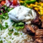 Delicious Steak Burrito Bowl with tender steak, rice, and fresh toppings