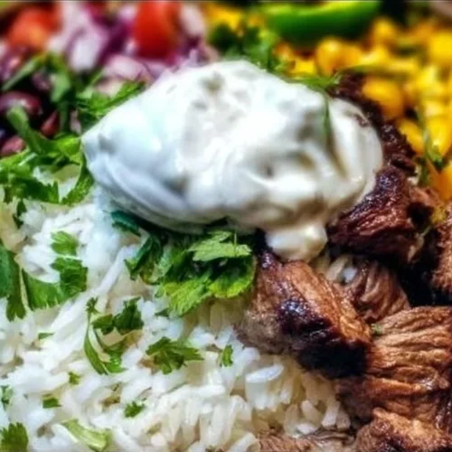 Delicious Steak Burrito Bowl with tender steak, rice, and fresh toppings