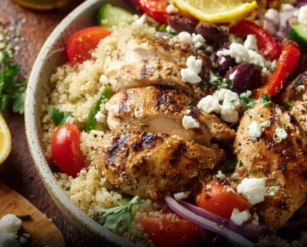 Sunny Greek Chicken Bowls with Lemony Quinoa