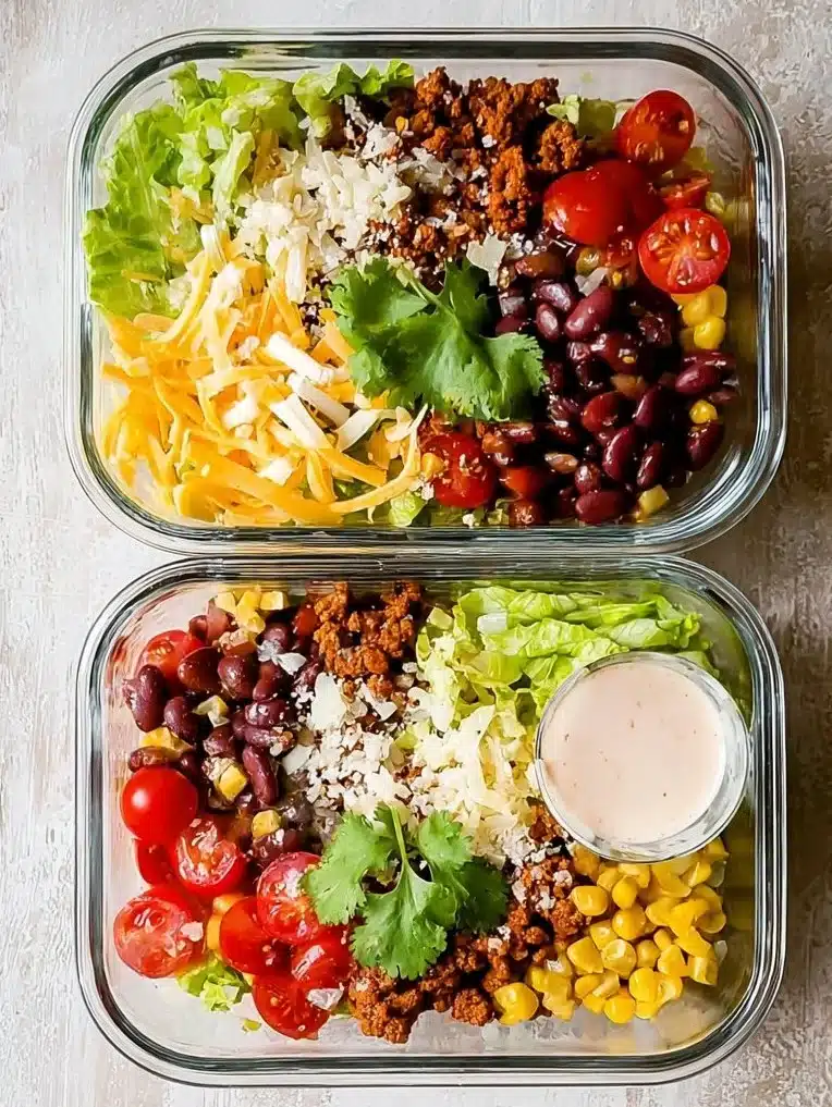 Healthy Turkey Taco Meal Prep Bowl with fresh vegetables and spices